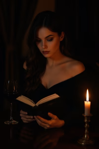Leitora imersa na literatura erótica: romances de máfia conquistam mulheres com tramas de paixão e poder. Imagem gerada por inteligência artificial via ChatGPT.