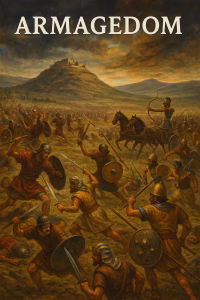 Representação artística da batalha do Armagedom, inspirada no relato bíblico do confronto entre forças israelitas e egípcias na planície de Megido. Imagem gerada por inteligência artificial com base em descrições históricas e iconografia da Antiguidade.