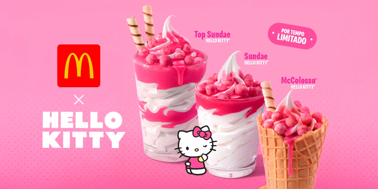 Collab entre McDonald’s e Hello Kitty traz novos brindes e sobremesas para o cardápio.